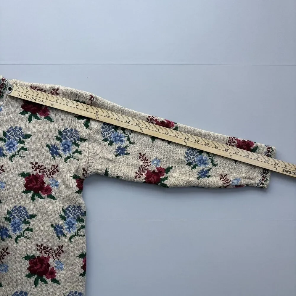 Y2K Vintage Sweater Dana Scott Womens Large Roses Cottagecore Granny Shabby Chic - Picture 8 of 9
